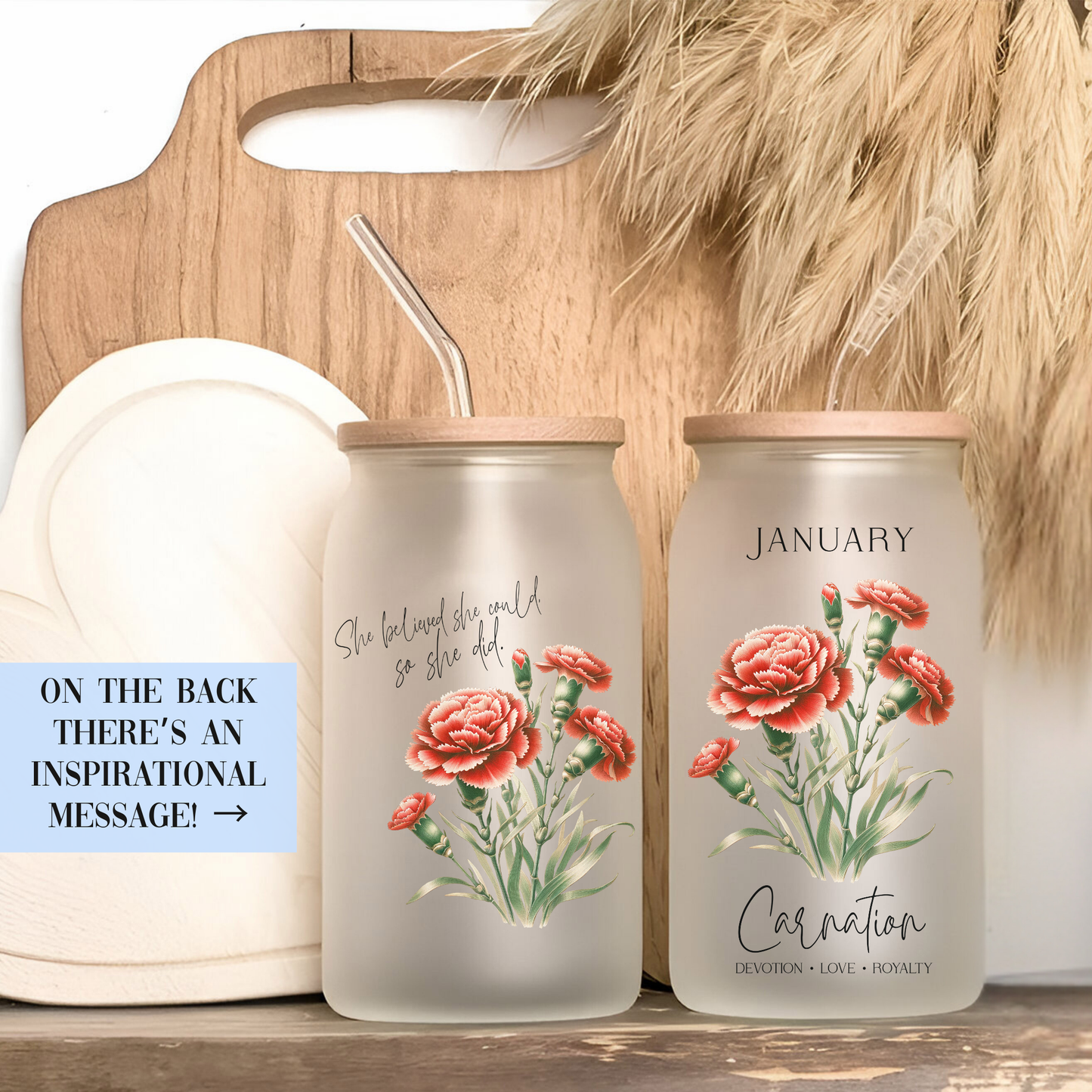 January Birth Flower Affirmation Glass Cup