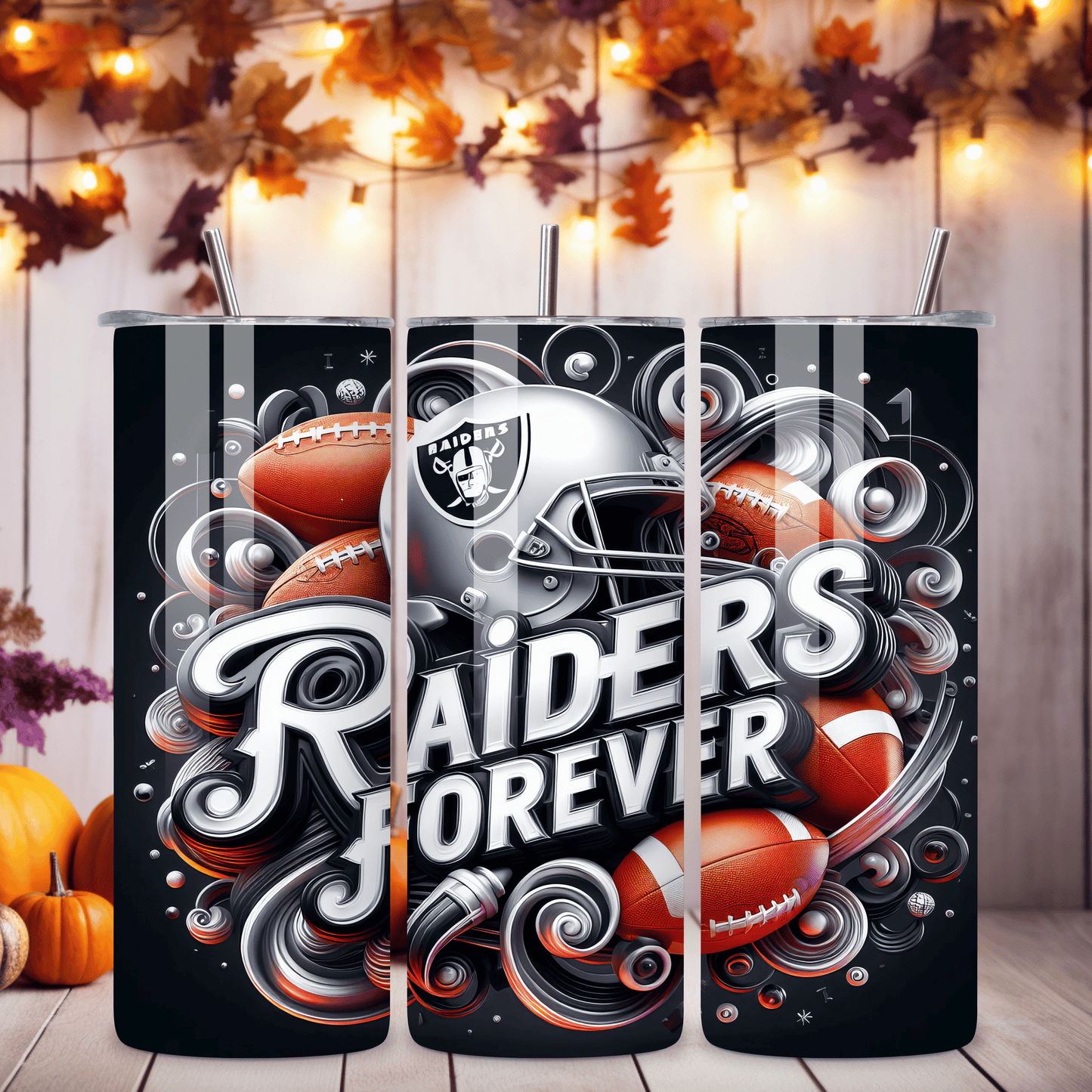 Raiders Forever Skinny Tumbler • 20 oz Stainless Steel • Drinkware