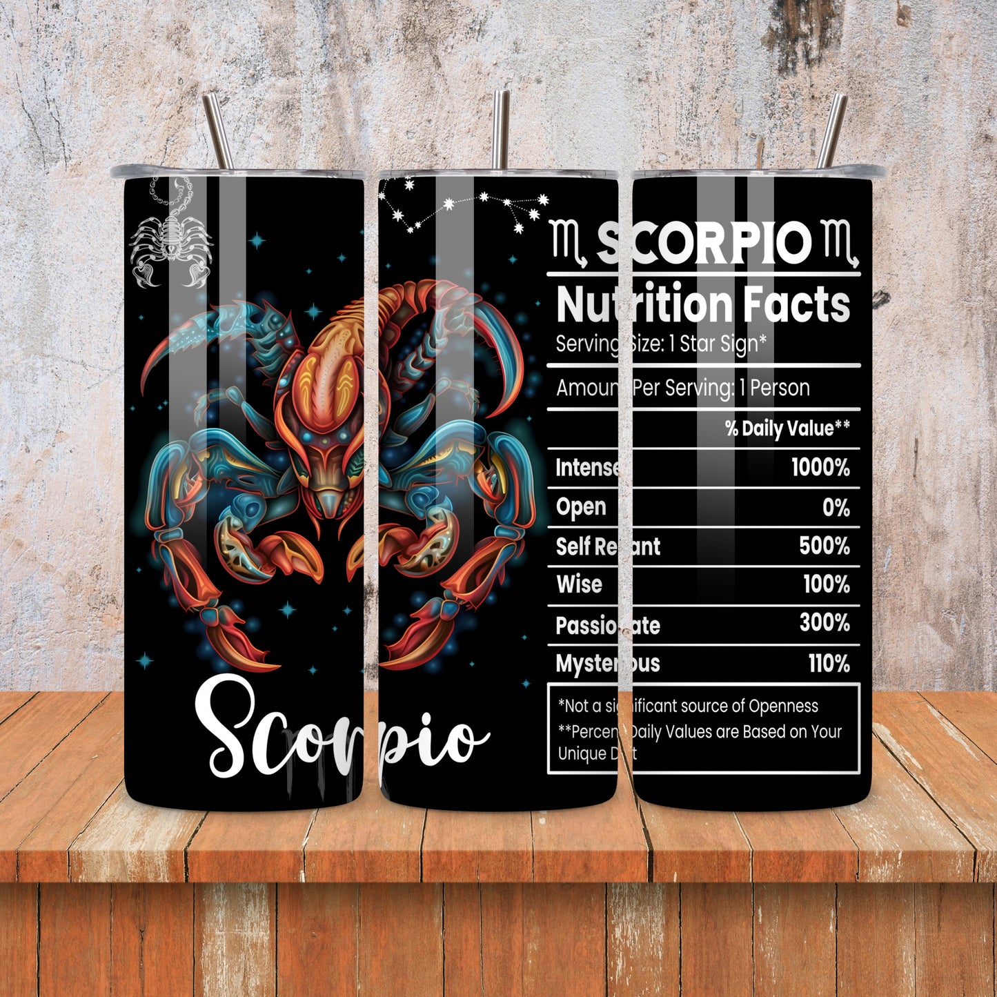 Scorpio Nutrition Facts Skinny Tumbler • 20oz Stainless Steel • Drinkware
