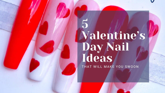 red and white press on nails with hearts