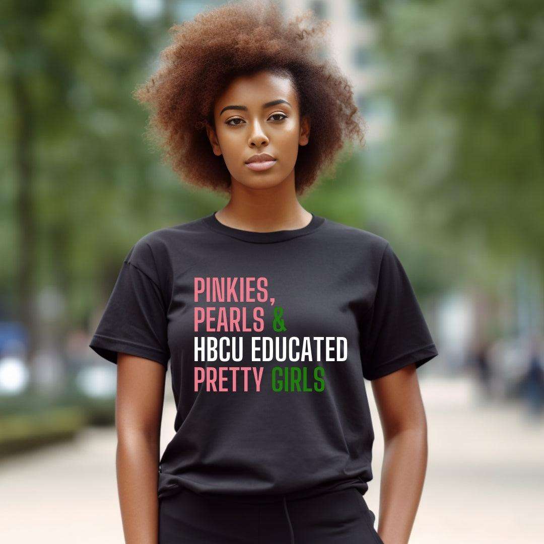 Pinkies + Pearls Unisex Sorority Tee • Crew Neck Black T-Shirt