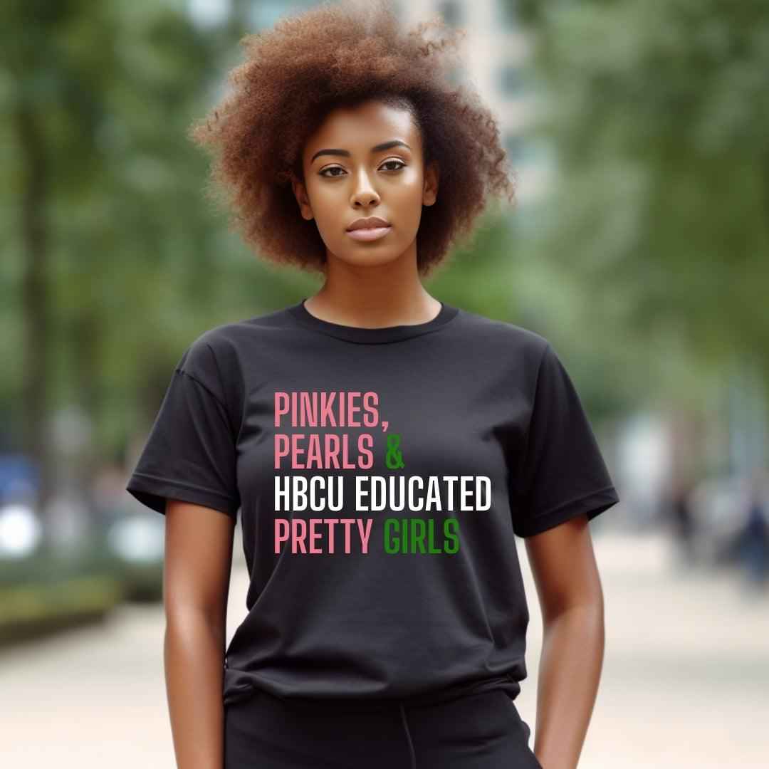 Pinkies + Pearls Unisex Sorority Tee • Crew Neck Black T-Shirt