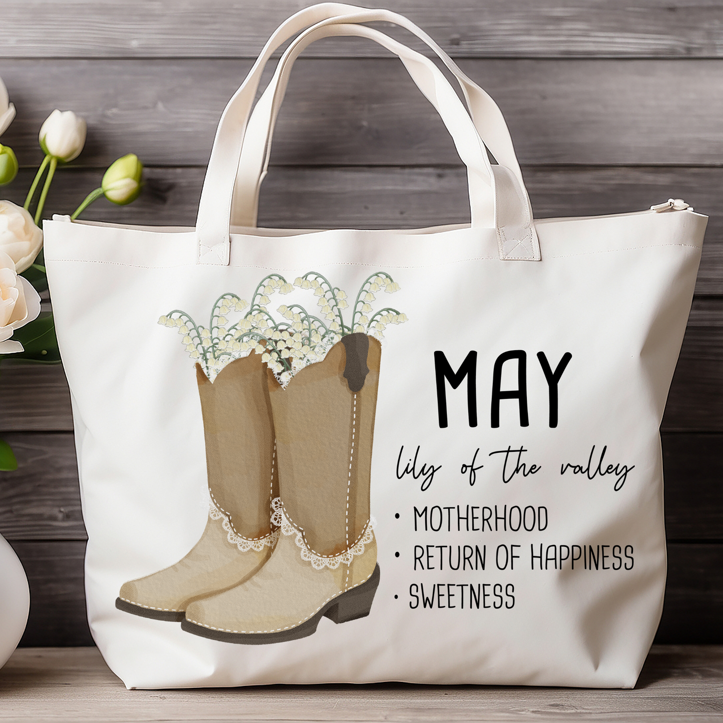 May Bloom & Boot Tote Bag