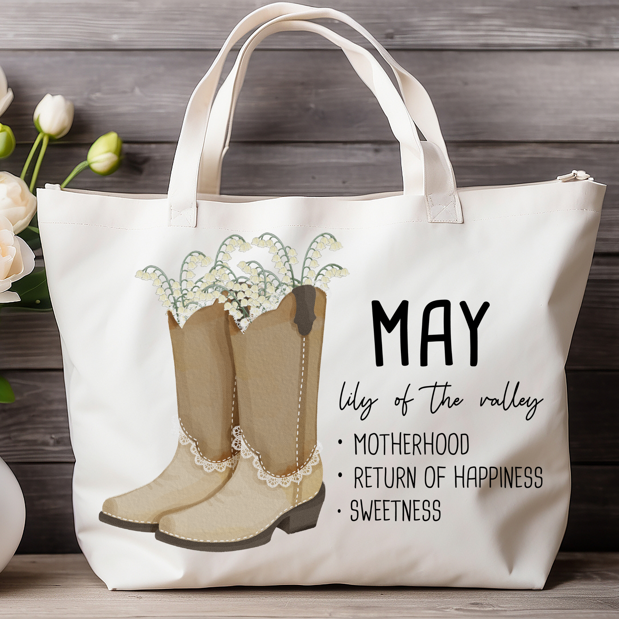 May Bloom & Boot Tote Bag Tote Bag