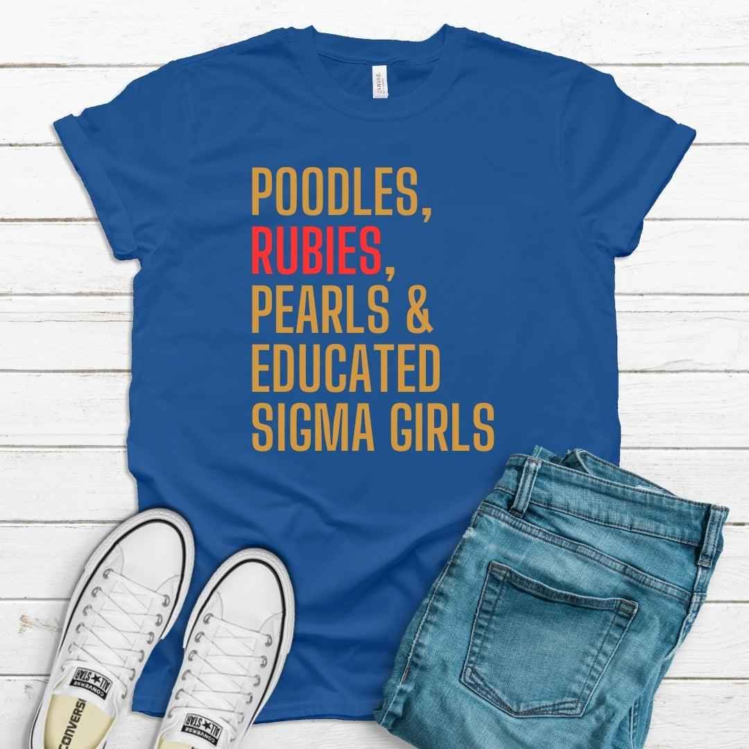 Poodles, Rubies, + Pearls Unisex Sorority Tee • Crew Neck Blue T-Shirt