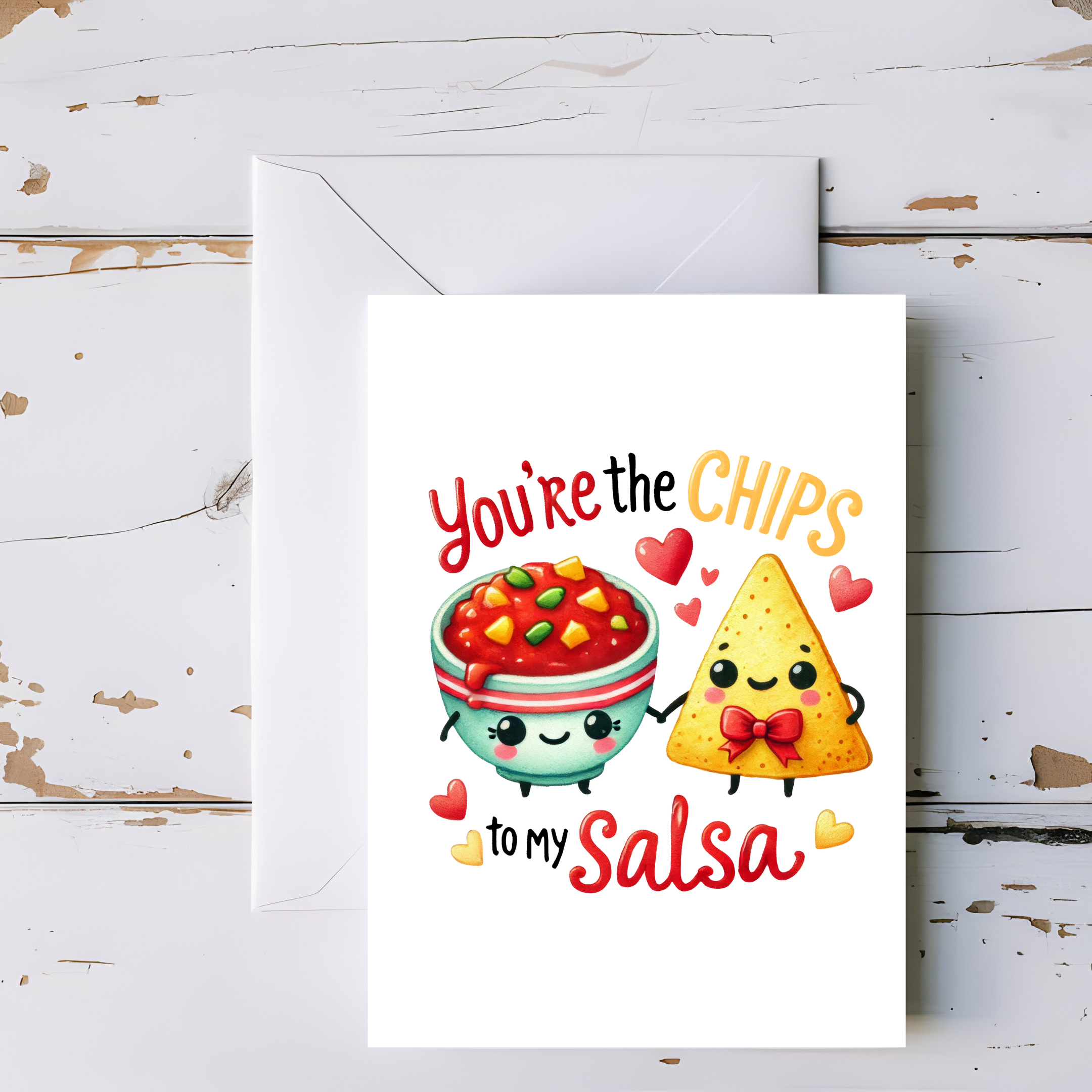 Chips and Salsa Greeting Card – Spicy Cute Love Card, Blank Inside Greeting Card