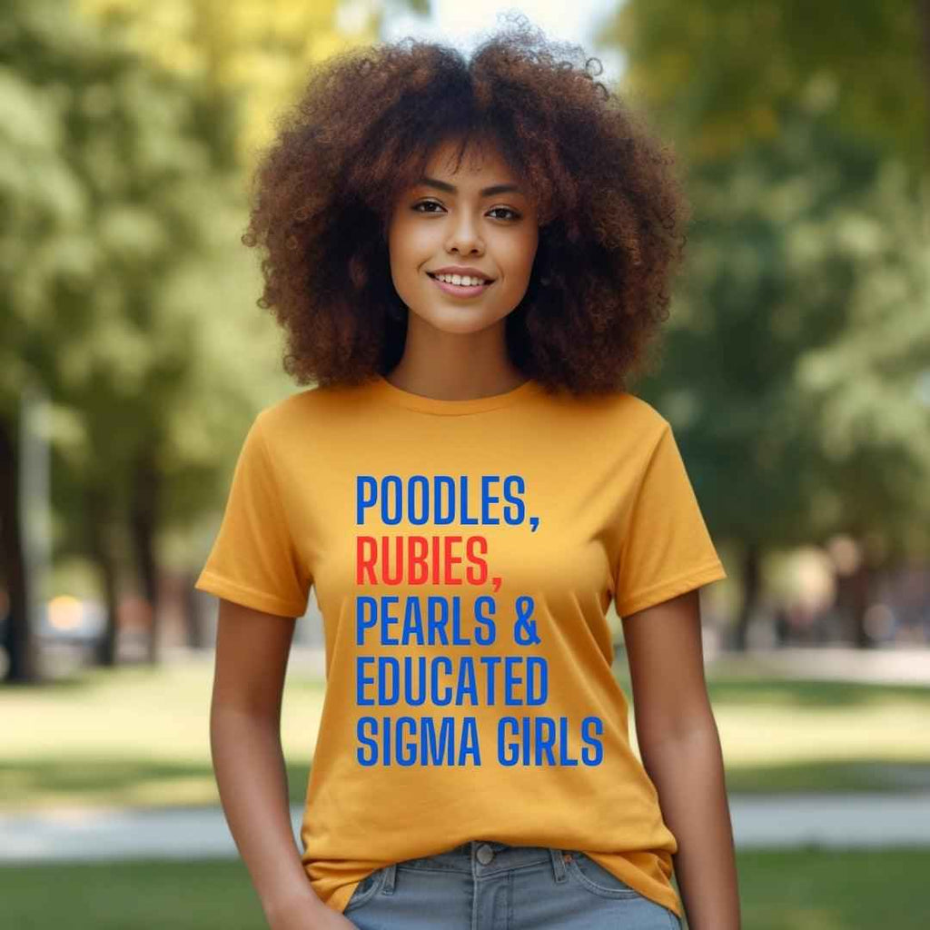 Poodles, Rubies, + Pearls Unisex Sorority Tee • Crew Neck Gold T-Shirt