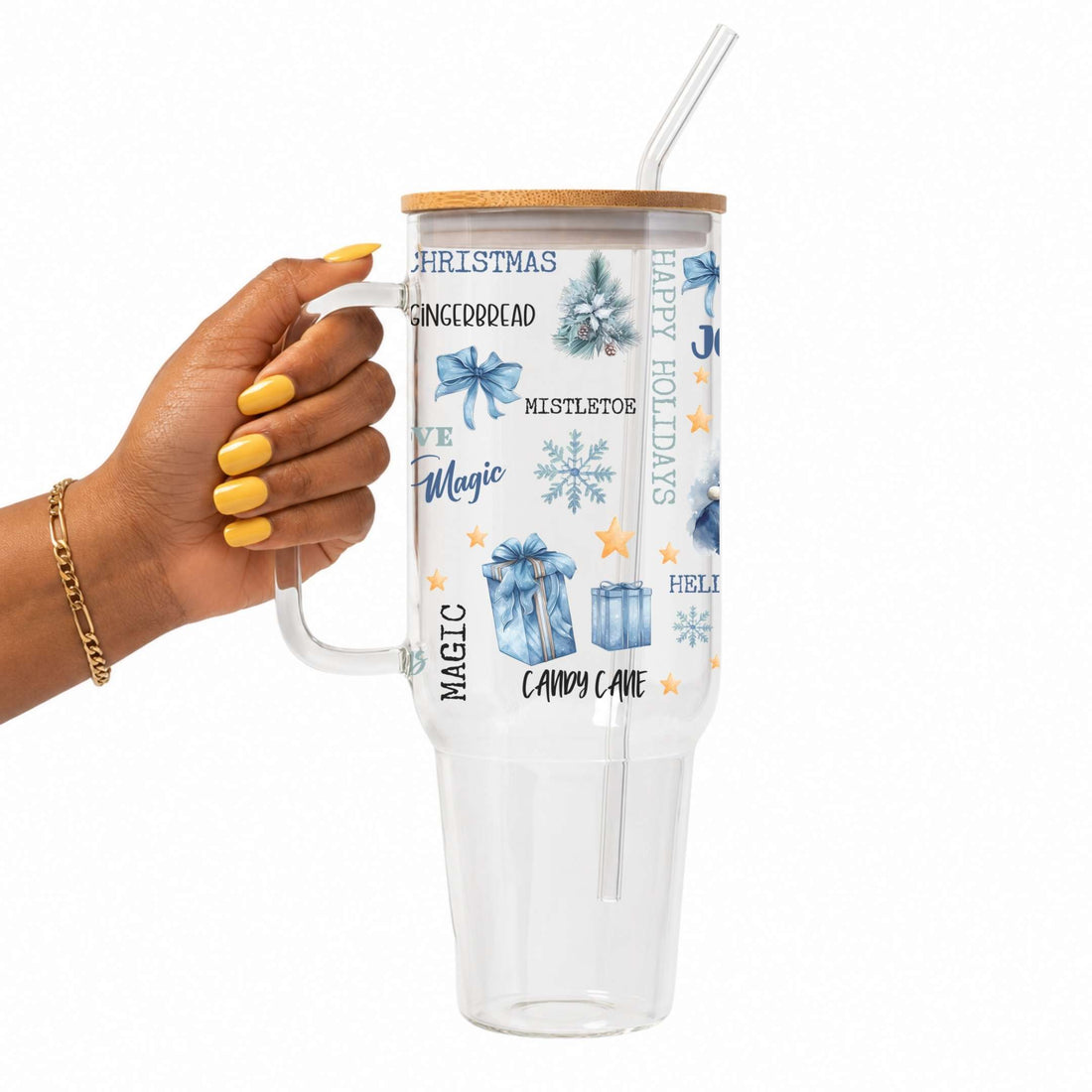 Blue Christmas Glass Cup