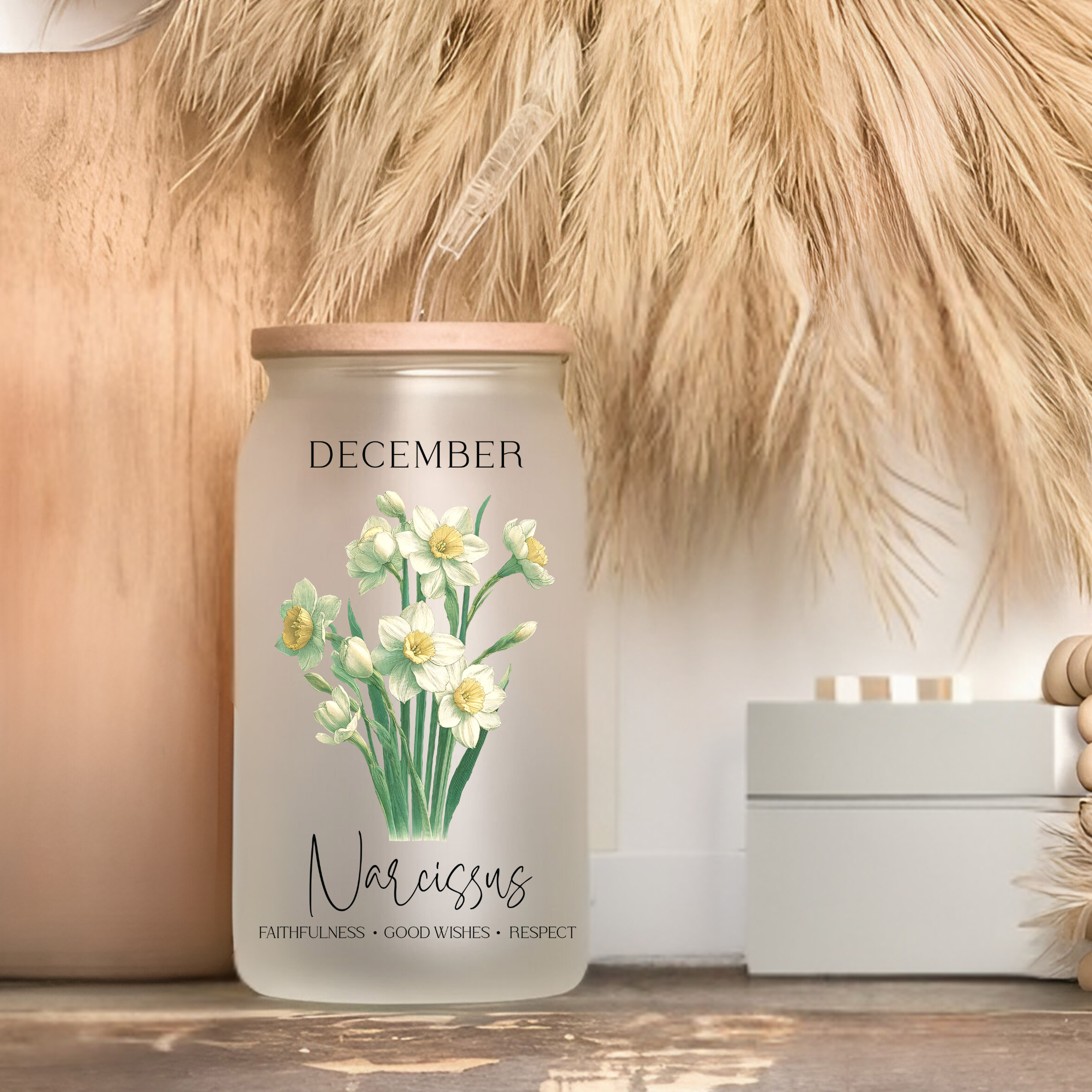 December Birth Flower Affirmation Glass Cup Glass Can Tumbler