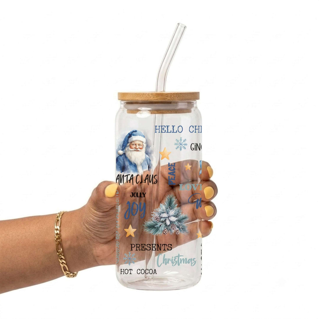 Blue Christmas Glass Cup
