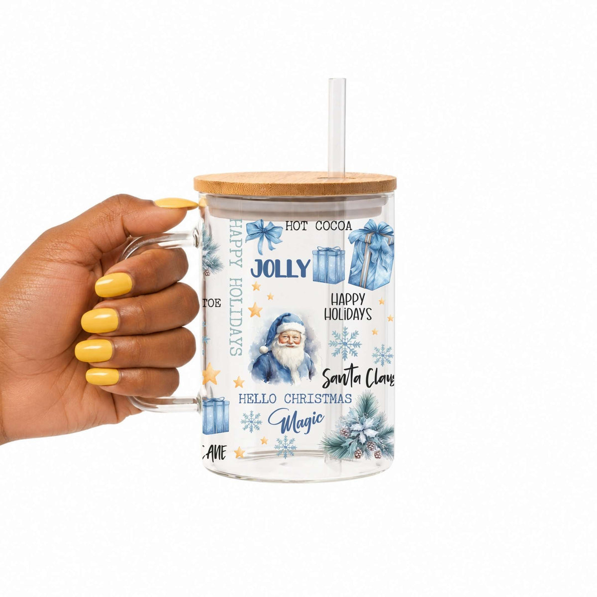 Blue Christmas Glass Cup