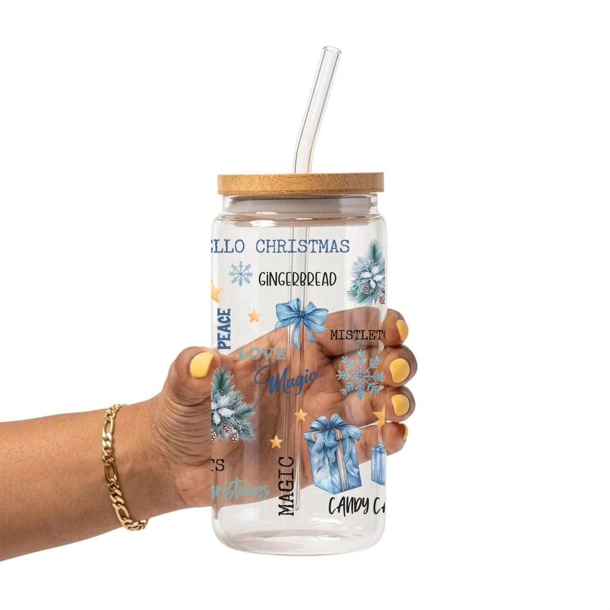 Blue Christmas Glass Cup