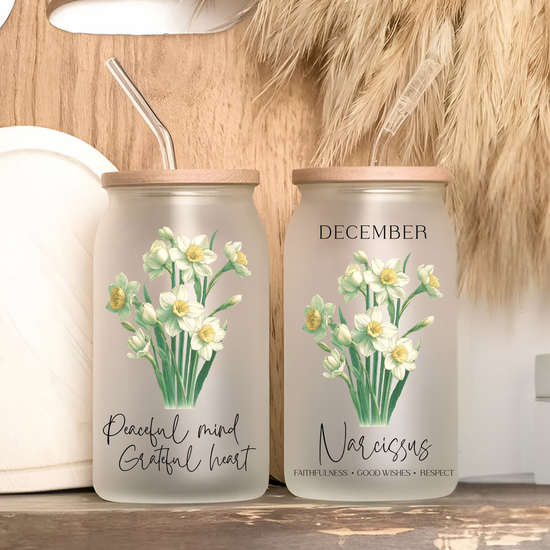 December Birth Flower Affirmation Glass Cup Glass Can Tumbler
