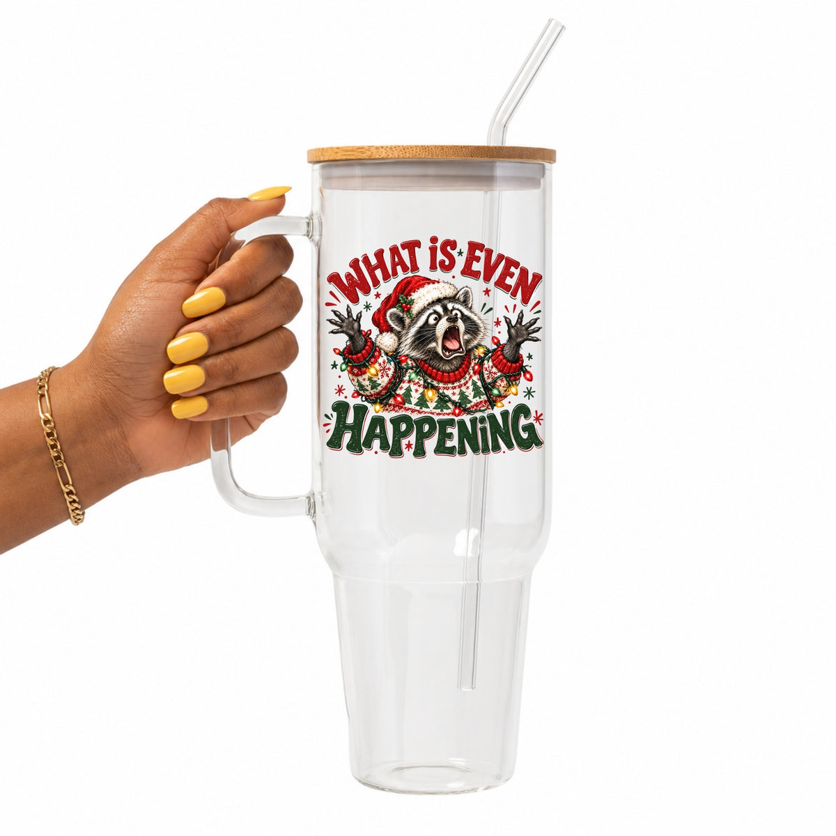 What Is Even Happening Raccoon Christmas Glass Cup