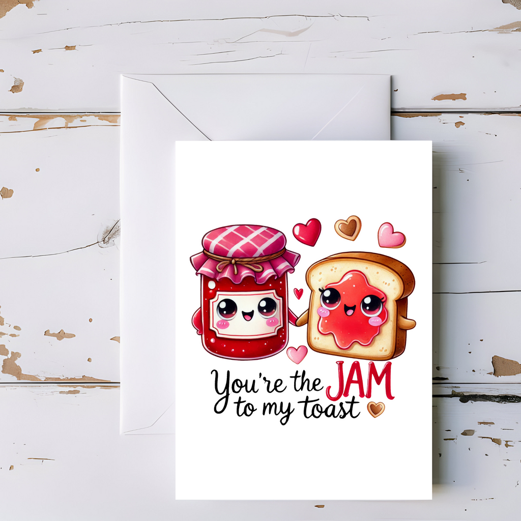 Jam and Toast Greeting Card – Cute Breakfast Foodie Pun, Blank Inside Greeting Card
