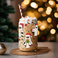 Santa Ghosts Glass Cup With Lid And Straw