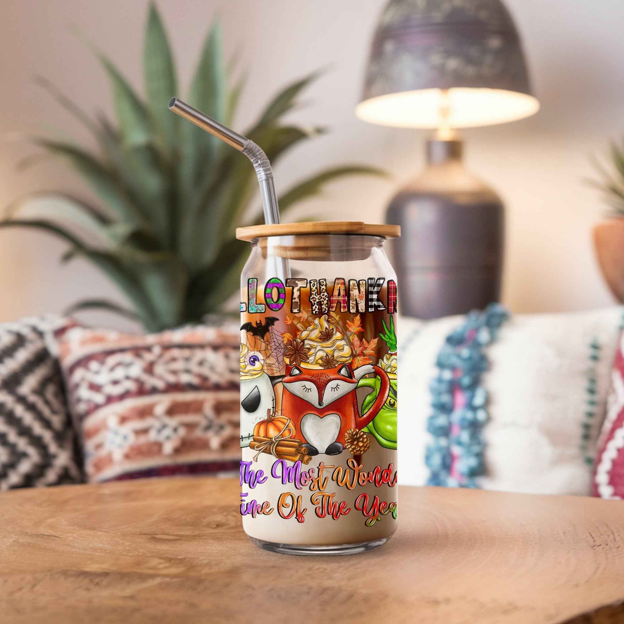 Happy Hallothanksmas Cup With Lid and Straw