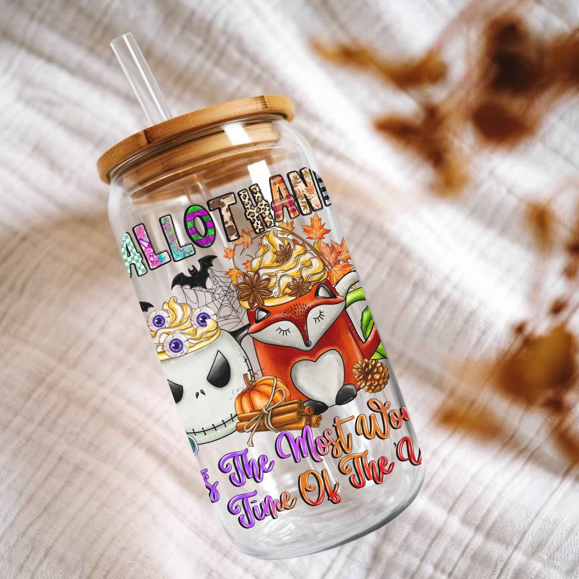 Happy Hallothanksmas Cup With Lid and Straw