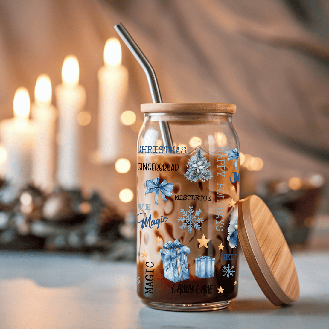 Blue Christmas Cup With Lid And Straw - CoRo & Company