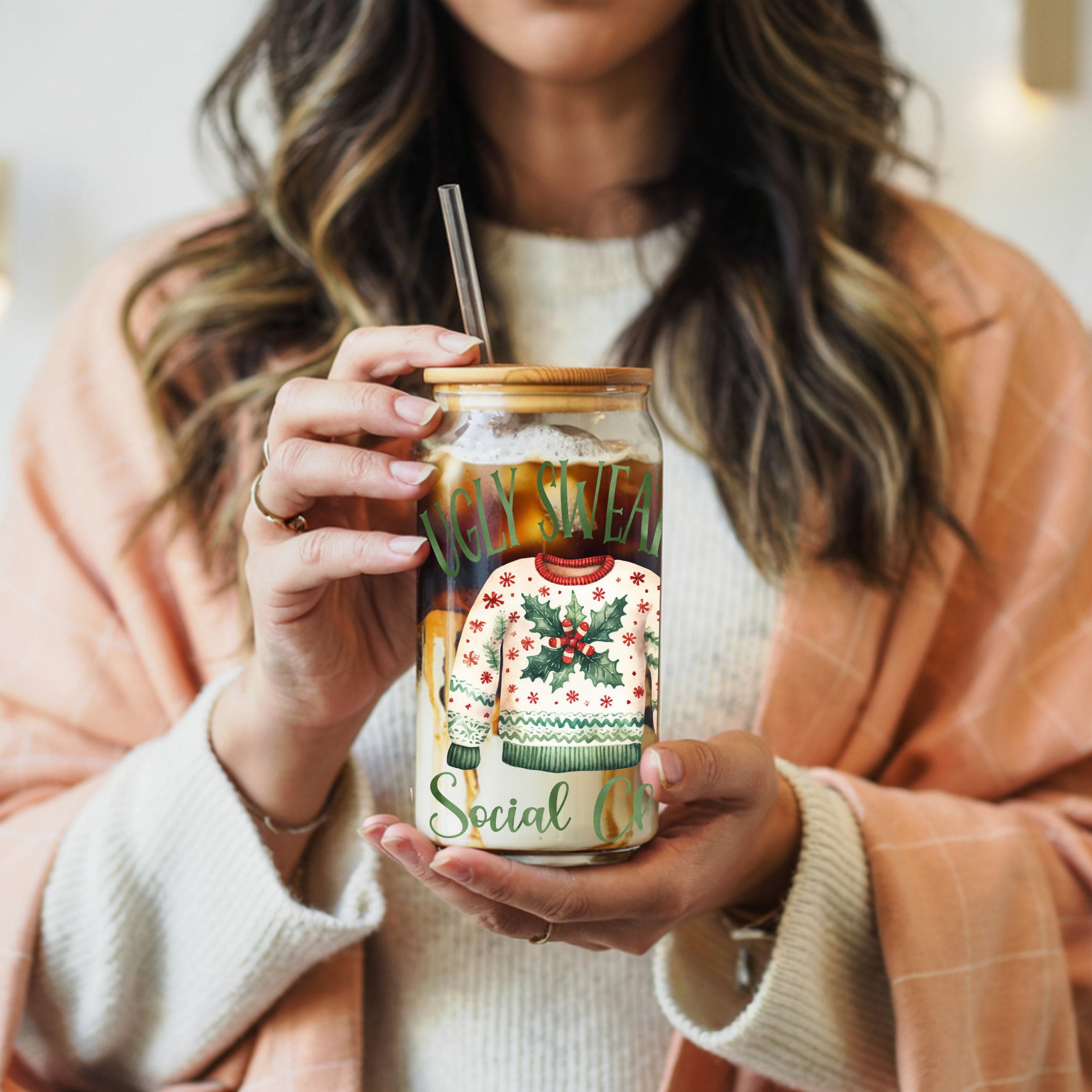 Ugly Sweater Social Club Cup WIth Lid And Straw