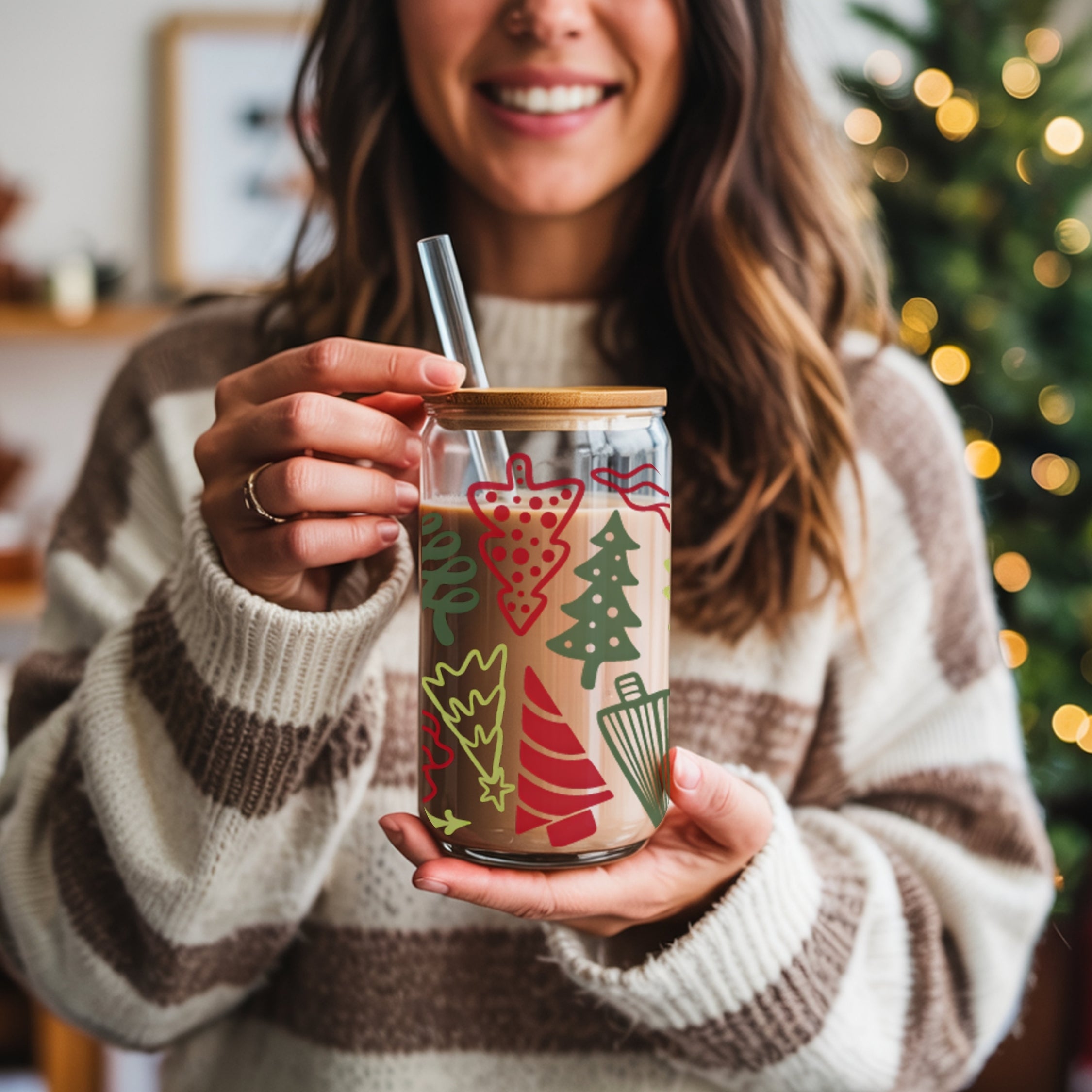 Christmas Trees Cup With Lid And Straw