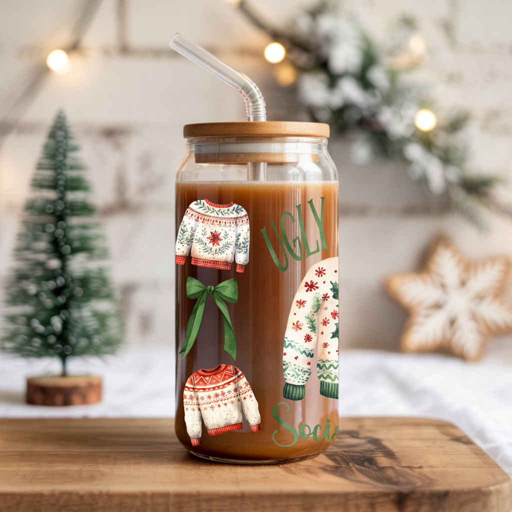 Ugly Sweater Social Club Cup WIth Lid And Straw