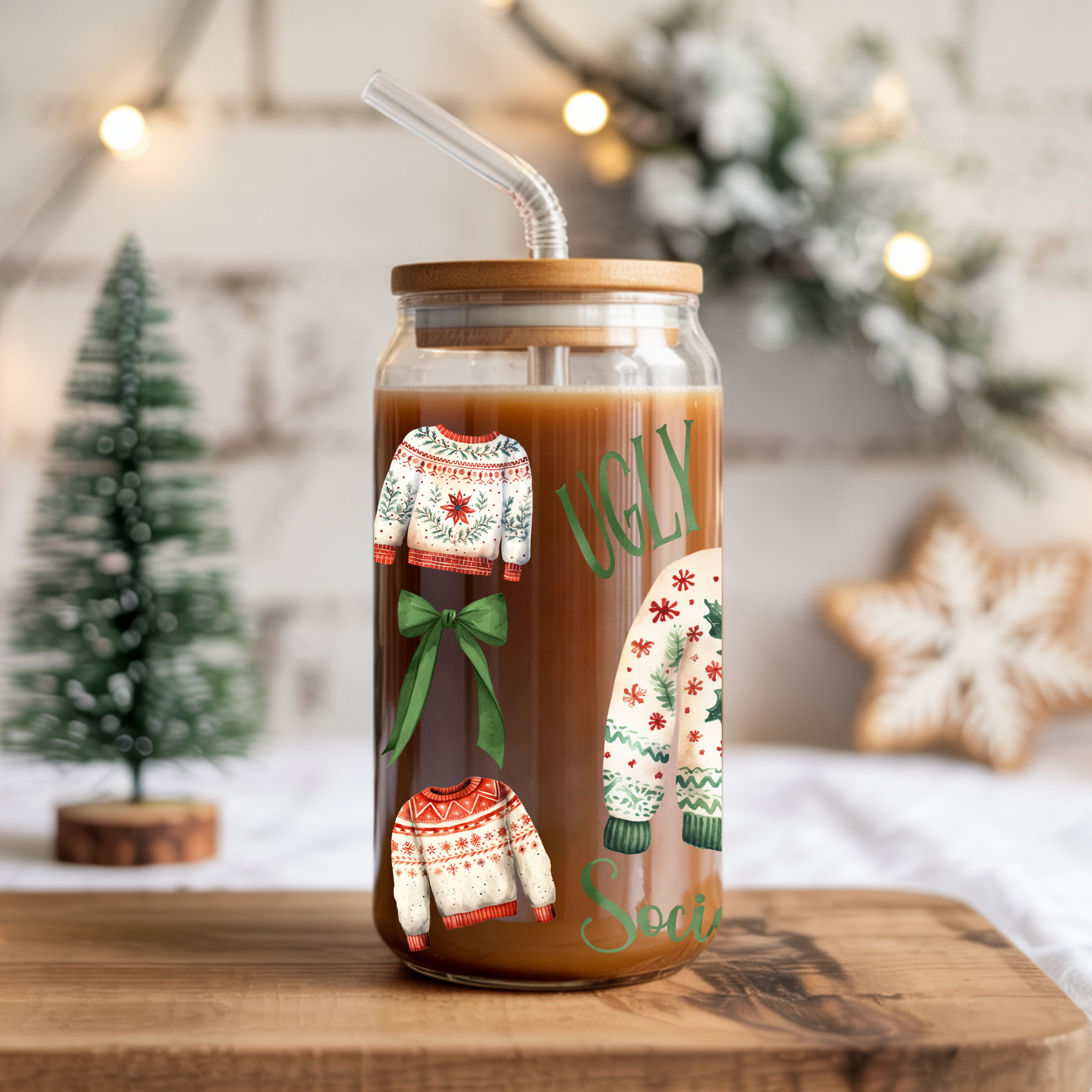 Ugly Sweater Social Club Cup WIth Lid And Straw