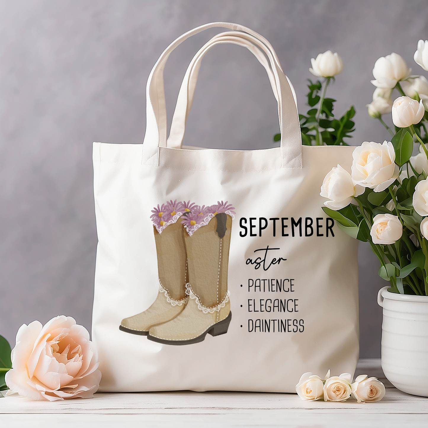 September Bloom & Boot Tote Bag