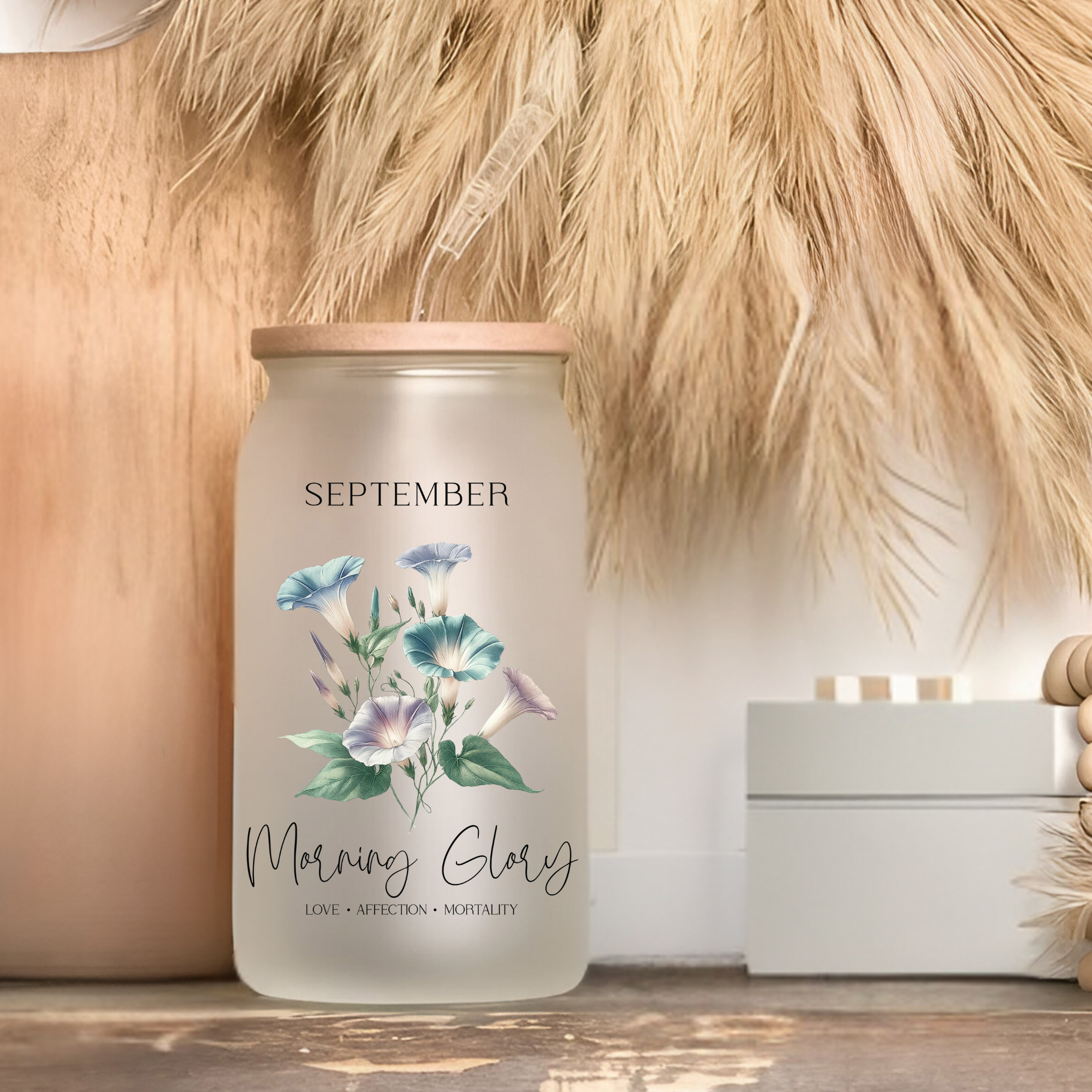 September Birth Flower Affirmation Glass Cup Glass Can Tumbler
