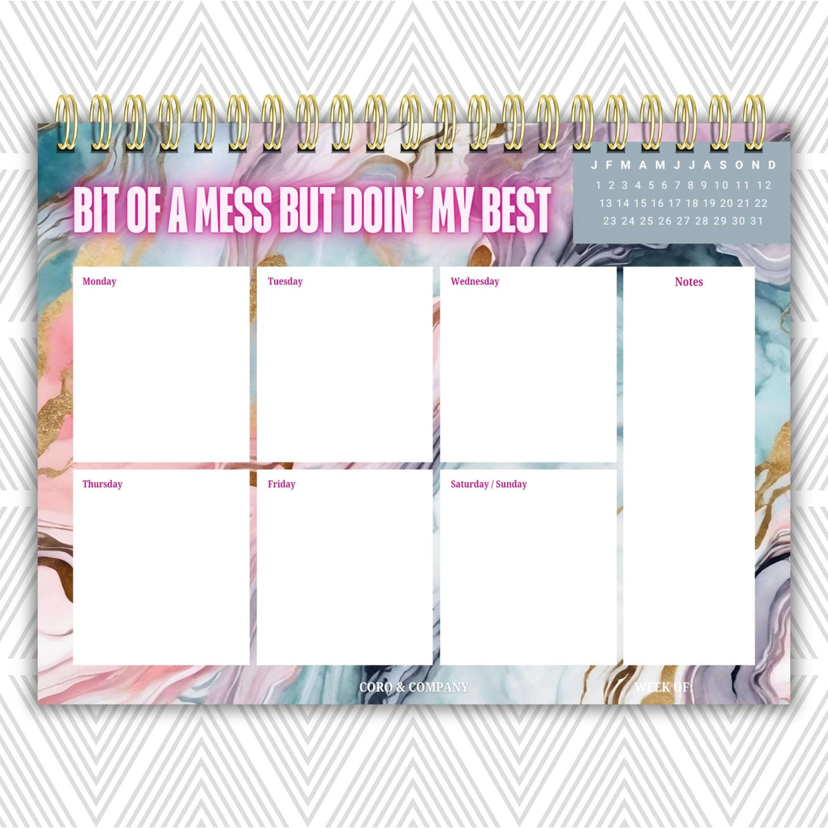 Bit Of A Mess But Doin My Best Weekly Desk Planner | Undated Self-Love Weekly Planner Bit of A Mess But Doin My Best