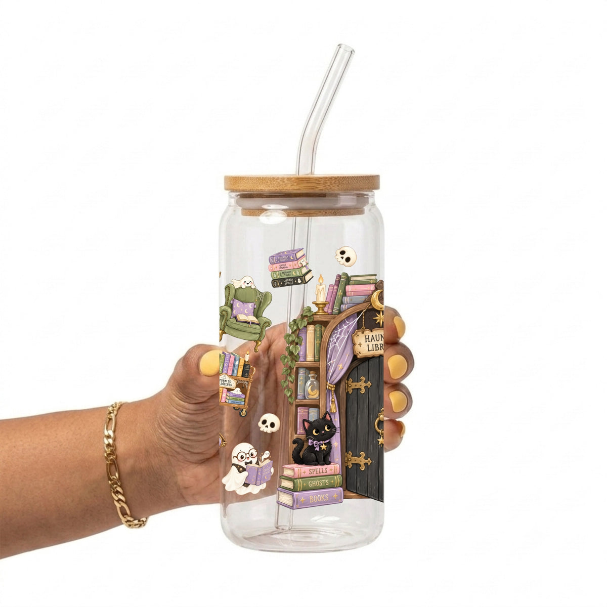 Haunted Library Glass Cup