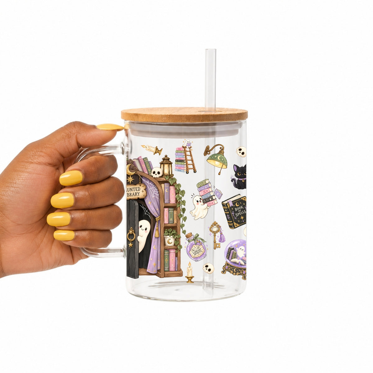 Haunted Library Glass Cup