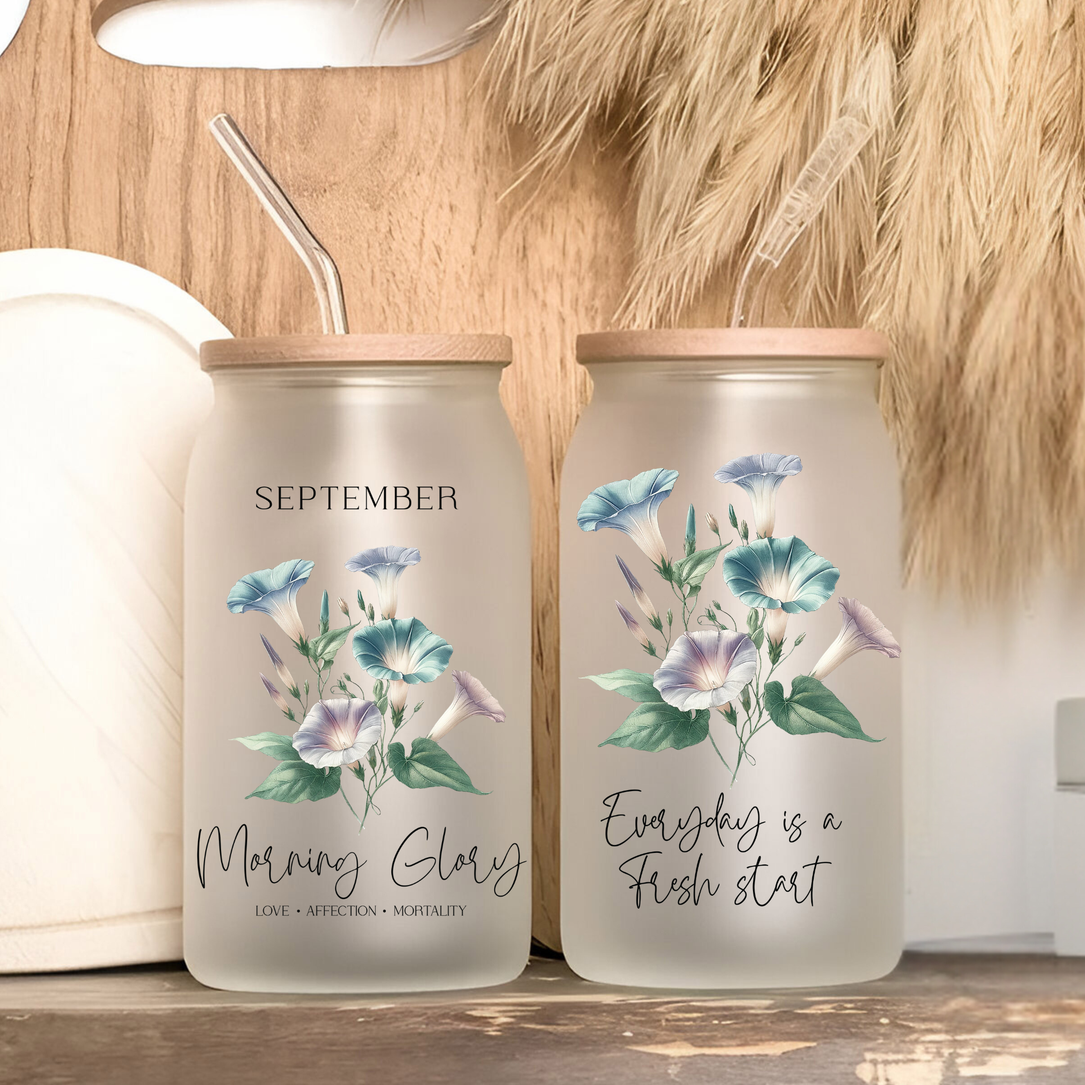 September Birth Flower Affirmation Glass Cup Glass Can Tumbler