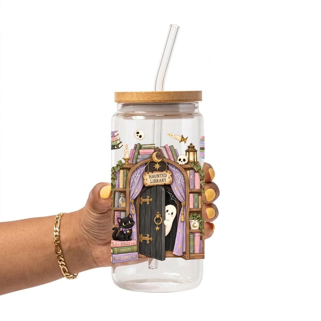 Haunted Library Glass Cup