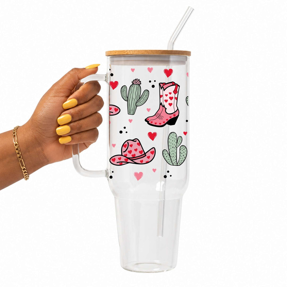 Cowgirl Valentines Glass Cup