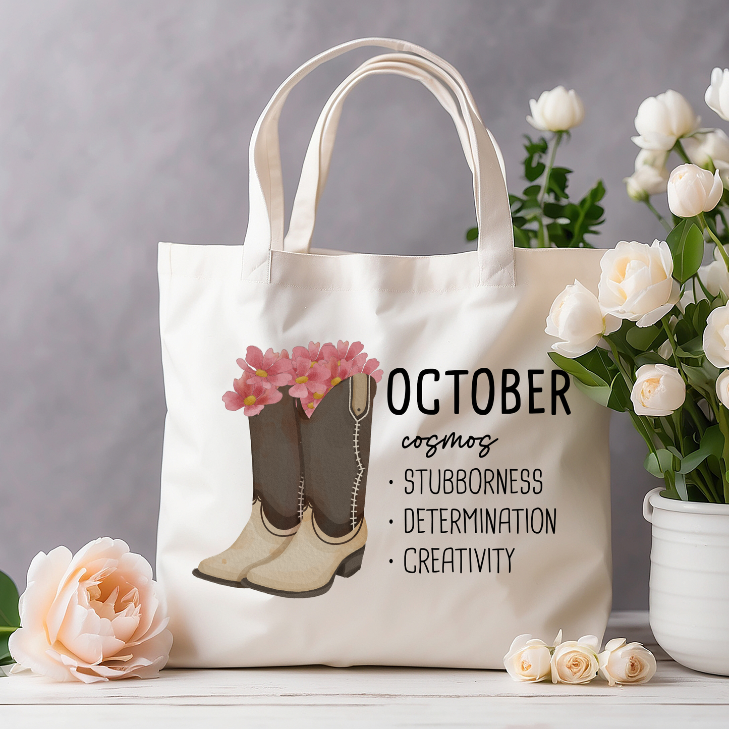 October Bloom & Boot Tote Bag