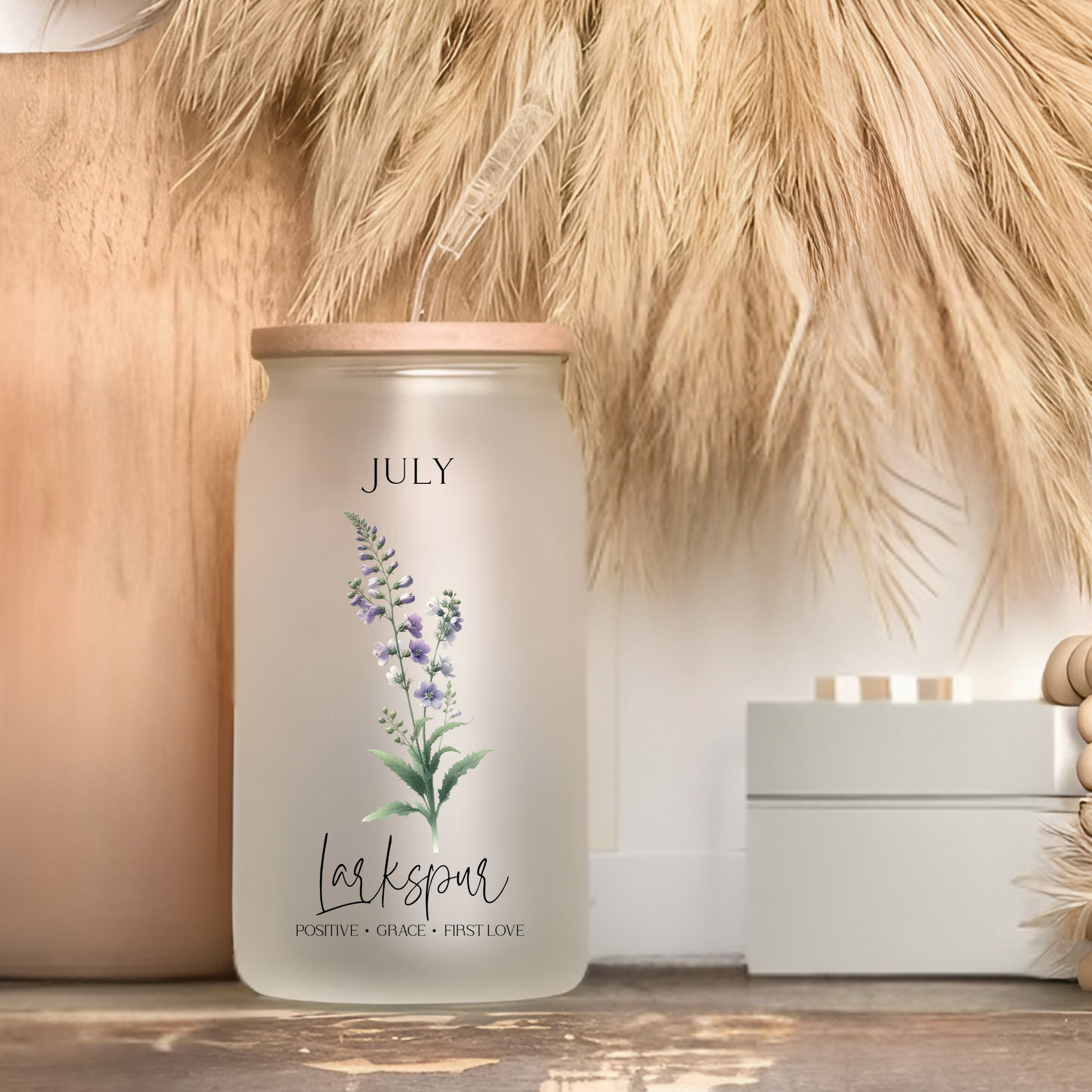July Birth Flower Affirmation Glass Cup Glass Can Tumbler