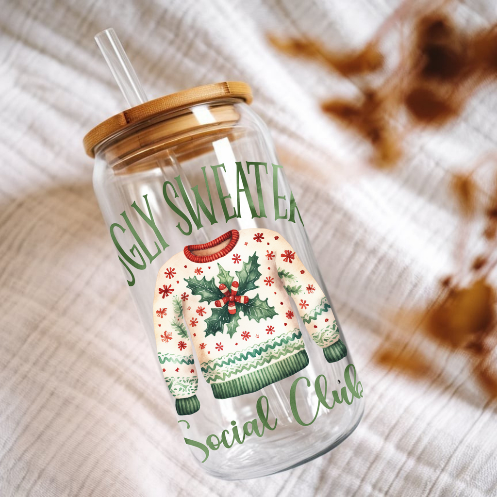 Ugly Sweater Social Club Cup WIth Lid And Straw