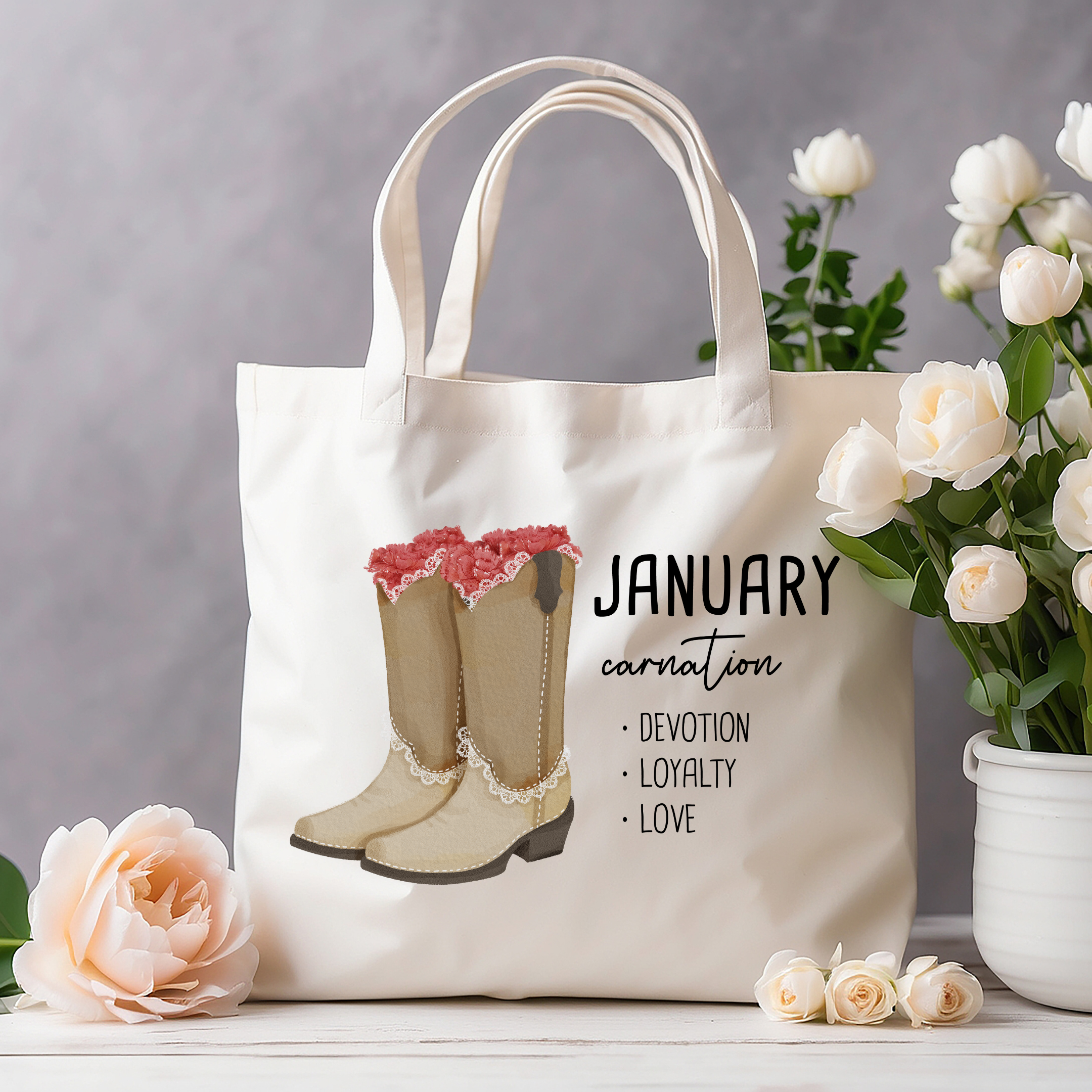 January Bloom & Boot Tote Bag Tote Bag