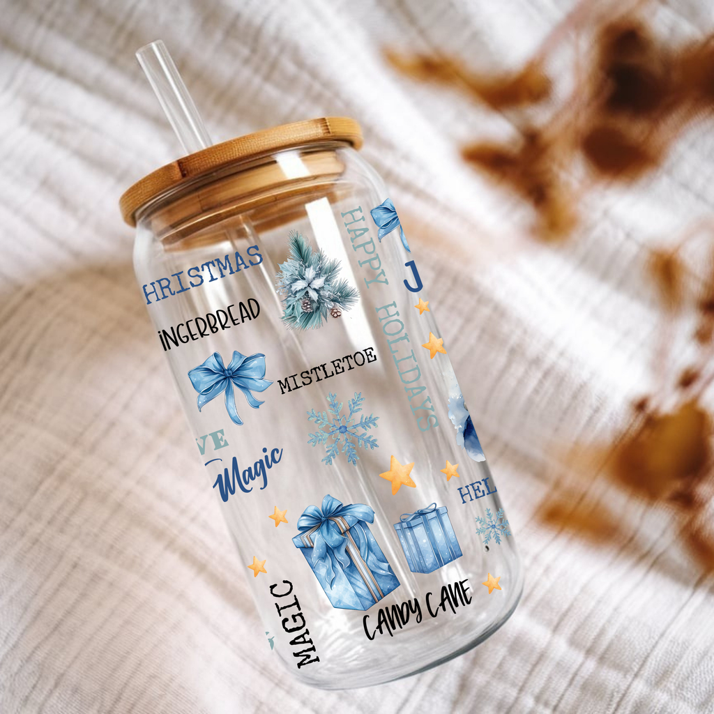 Blue Christmas Cup With Lid And Straw