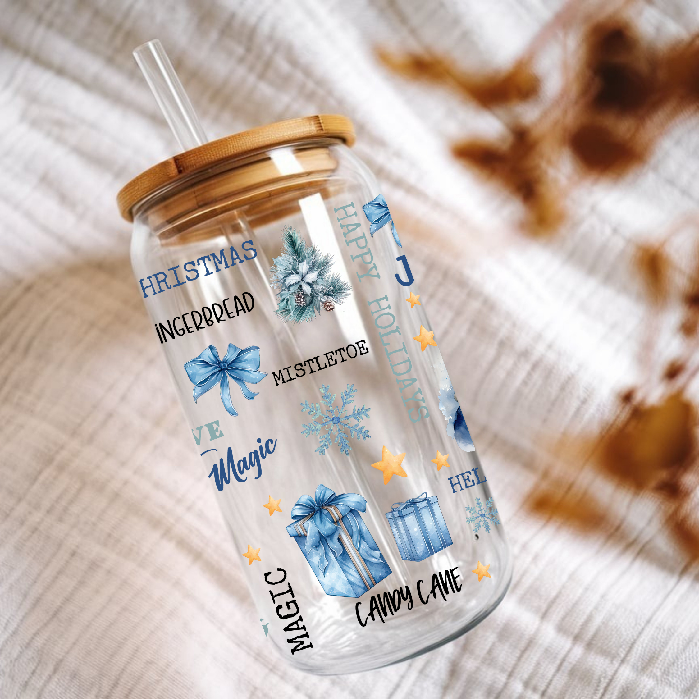 Blue Christmas Cup With Lid And Straw