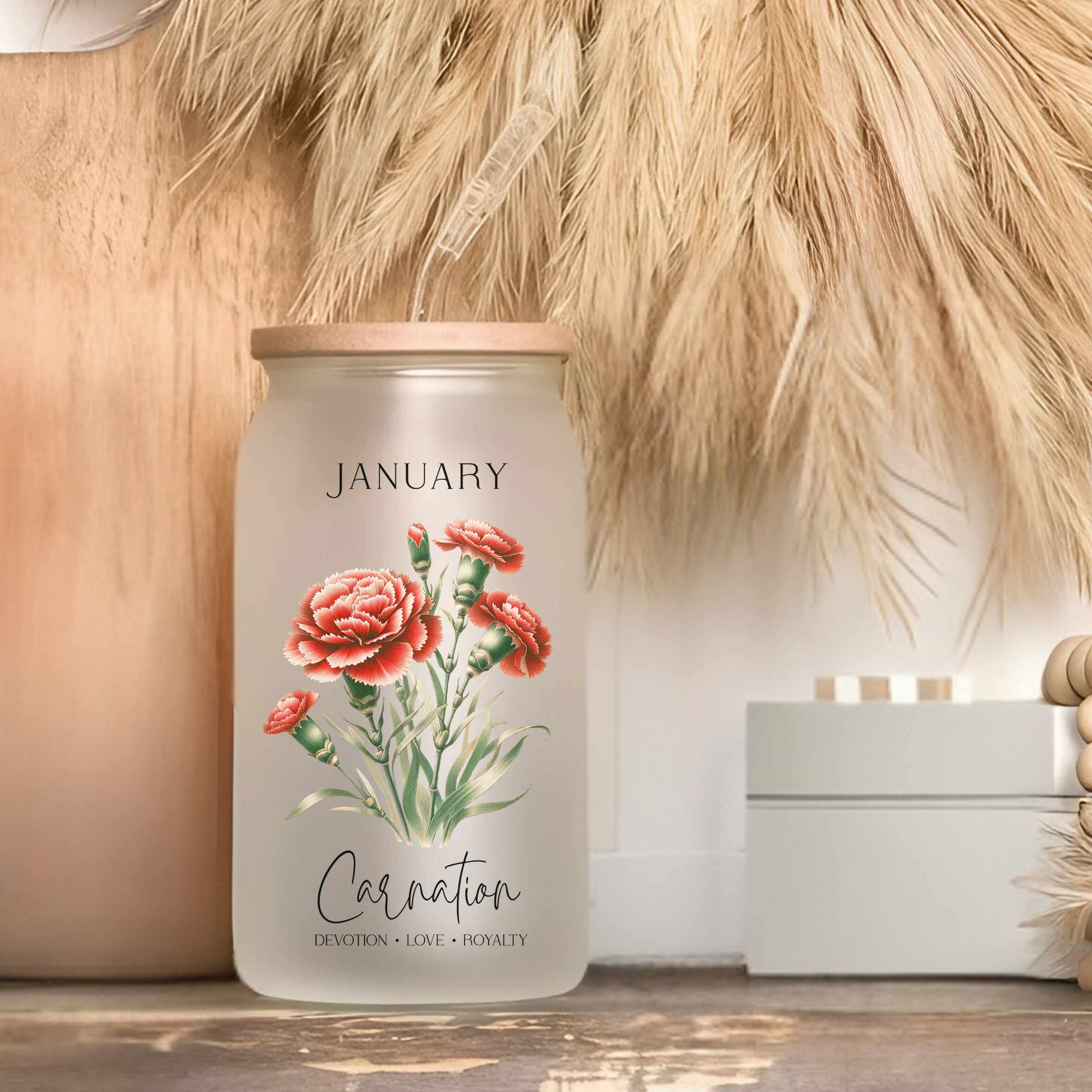 January Birth Flower Affirmation Glass Cup Glass Can Tumbler