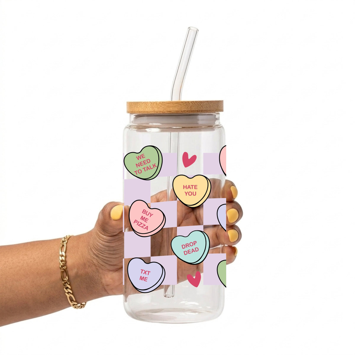 Candy Hearts Glass Cup