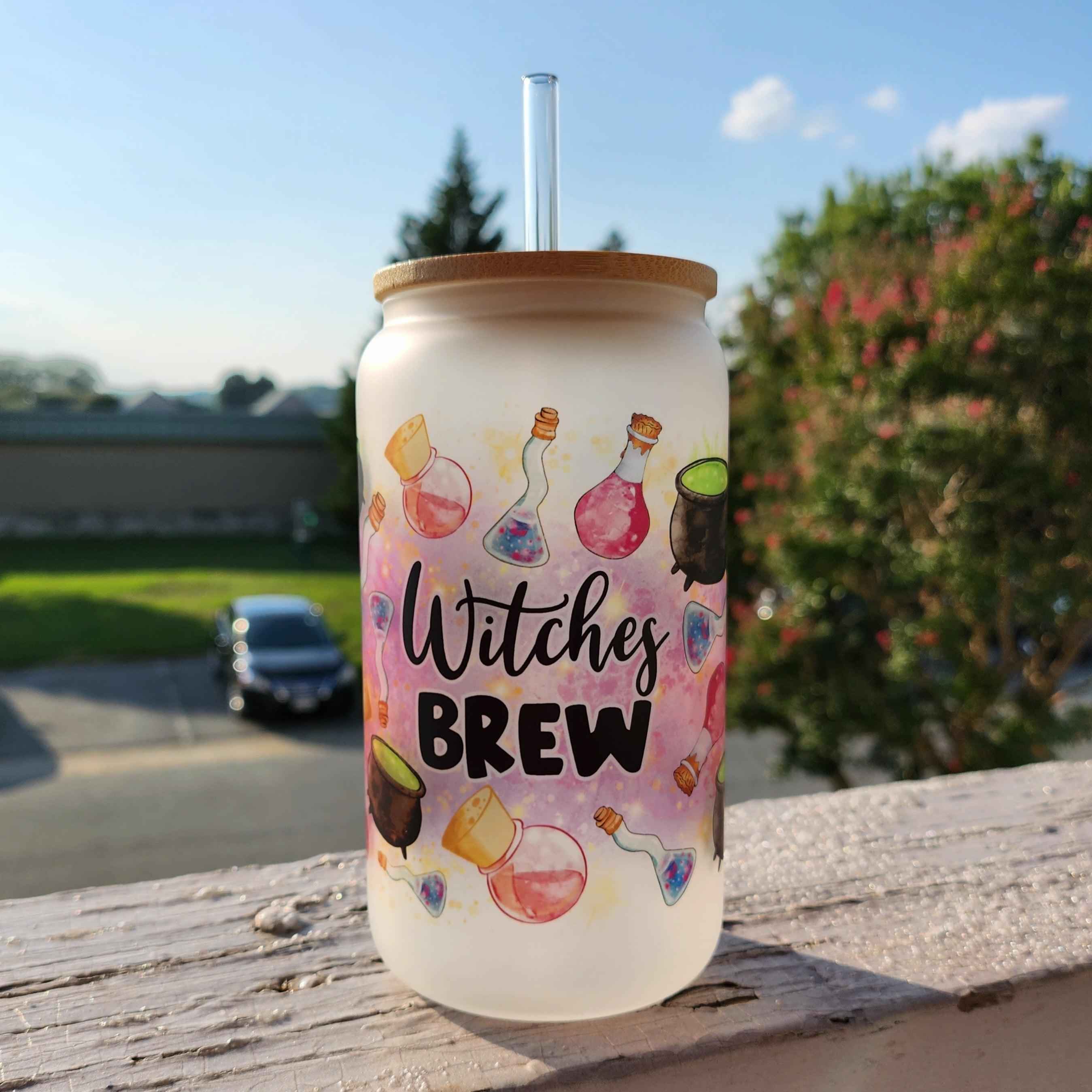 Witches Brew Beer Glass Can Tumbler • Drinkware Glass Can Tumbler