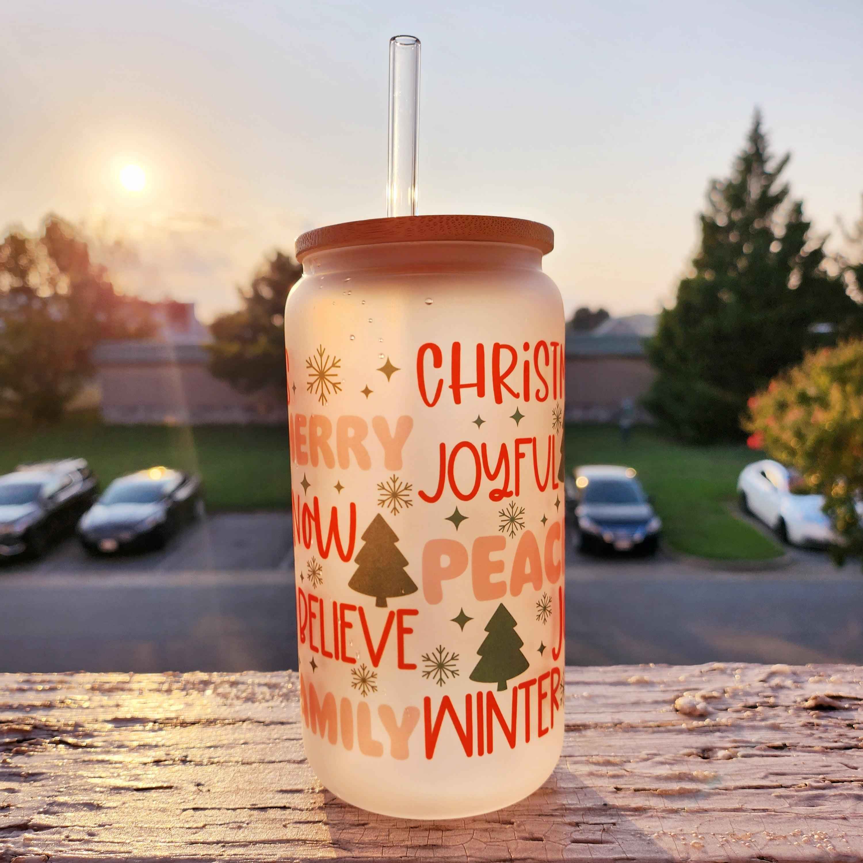 Merry Christmas Beer Glass Can Tumbler • Drinkware Glass Can Tumbler