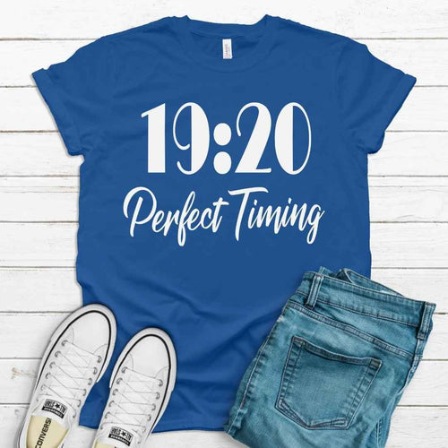 1920 Perfect Timing Unisex Sorority Tee • Crew Neck Blue T-Shirt
