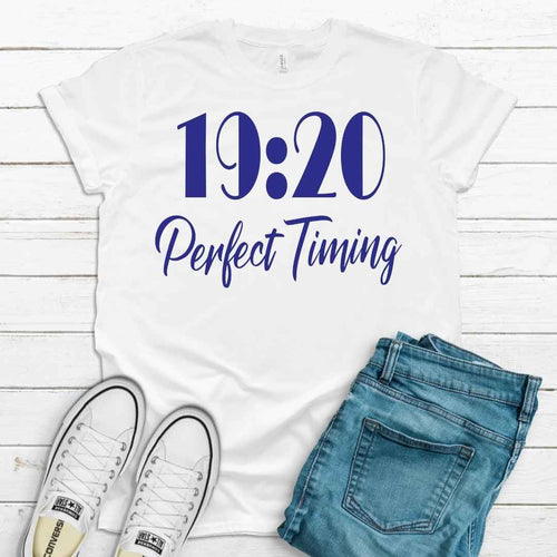 1920 Perfect Timing Unisex Sorority Tee • Crew Neck White T-Shirt