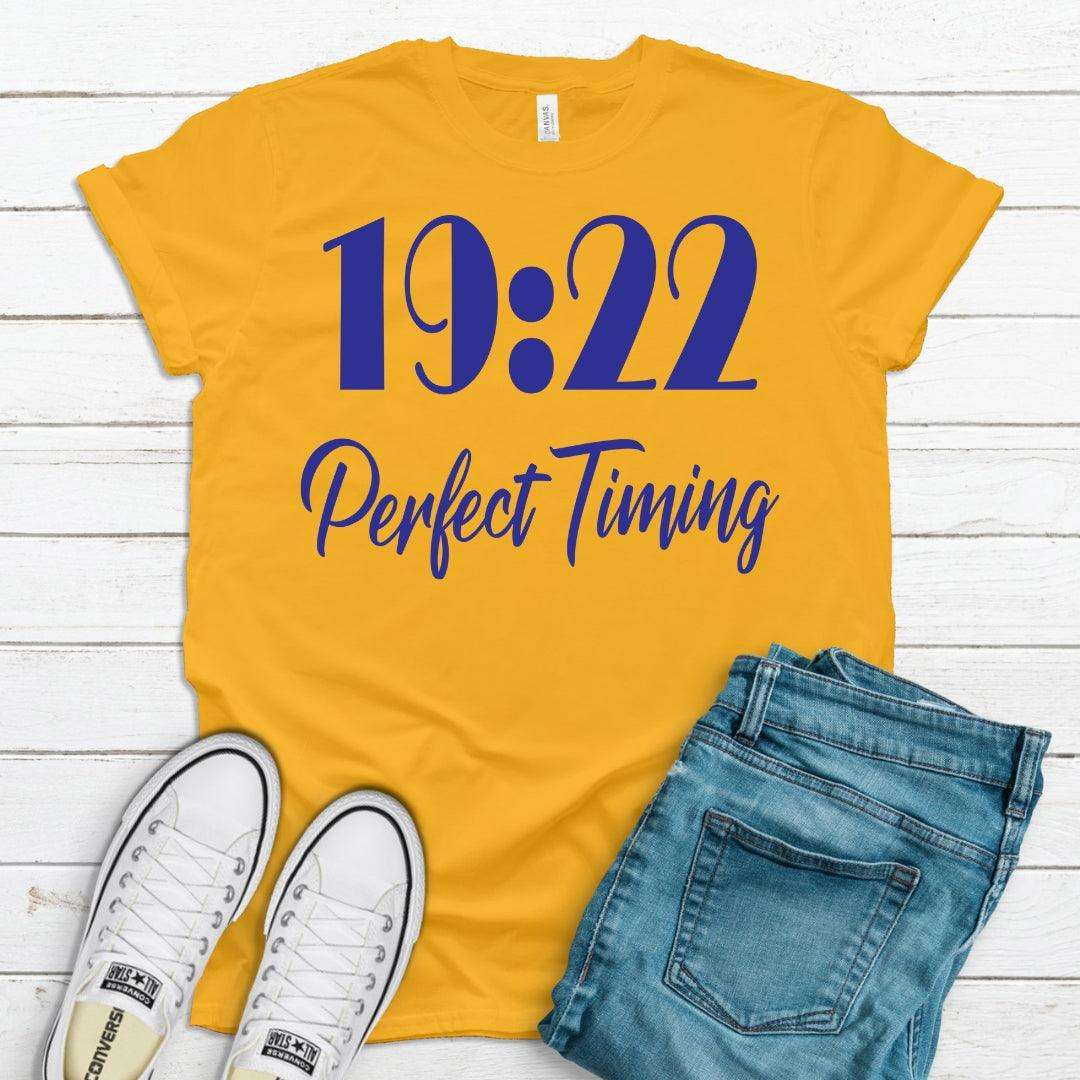 1922 Perfect Timing Unisex Sorority Tee • Crew Neck Gold T-Shirt