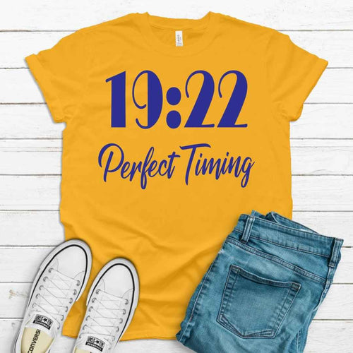 1922 Perfect Timing Unisex Sorority Tee • Crew Neck Gold T-Shirt