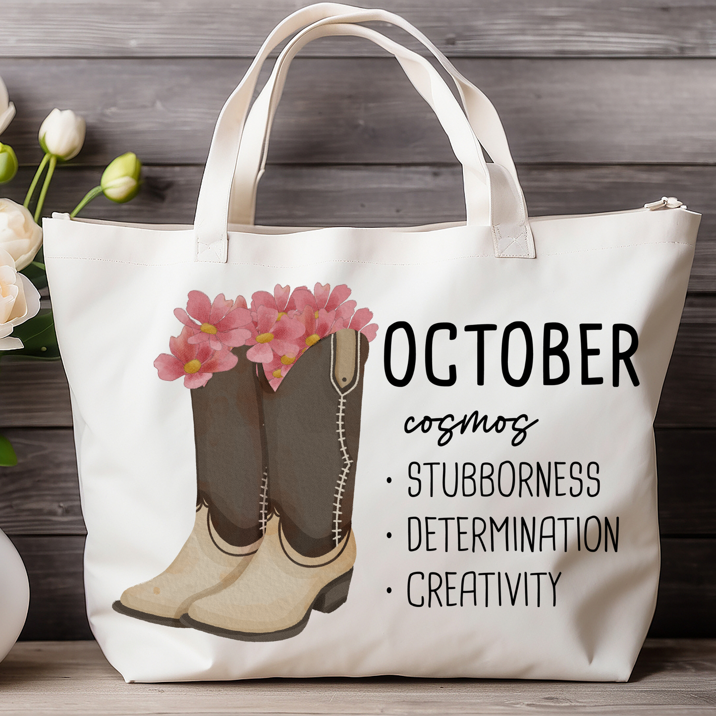 October Bloom & Boot Tote Bag